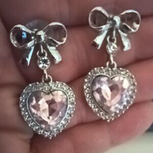 ●Charter Club Holiday Lane Bow & Crystal Heart Drop Earrings, Created for Macy's